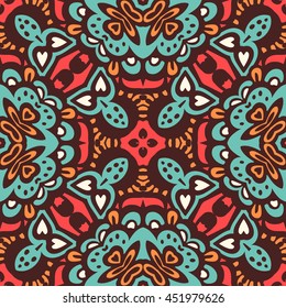 Vector seamless texture with abstract flowers. Endless background. Ethnic seamless pattern.