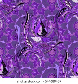 Vector seamless texture with abstract flowers. Endless background. Vector backdrop. Lilac.