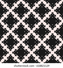 Vector seamless texture, abstract geometric pattern with square figures, crosses, diagonal grid. Monochrome illustration, repeat tiles. Design element for tileable print, decor, textile, furniture 