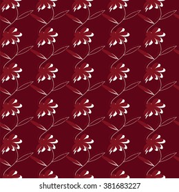 Vector seamless texture with abstract red flowers on burgundy background
