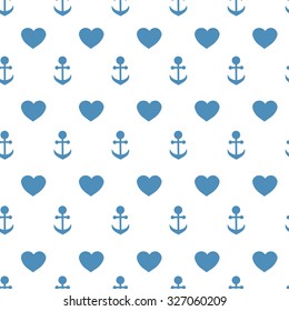 Vector seamless texture of anchors and hearts on a white background