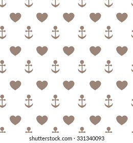 Vector seamless texture of anchors and hearts on a white background