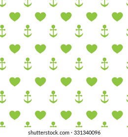 Vector seamless texture of anchors and hearts on a white background