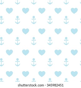 Vector seamless texture of anchors and hearts on a white background