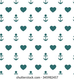 Vector seamless texture of anchors and hearts on a white background
