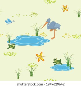 vector seamless texture with animals and butterflies - nature background
