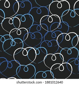 Vector seamless texture background pattern. Hand drawn, black, blue and white colors.
