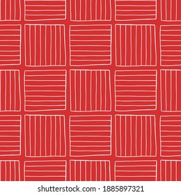 Vector seamless texture background pattern. Hand drawn, red and white colors.