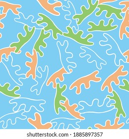 Vector seamless texture background pattern. Hand drawn, blue, orange, green and white colors.