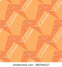 Vector seamless texture background pattern. Hand drawn, orange and white colors.