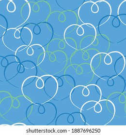 Vector seamless texture background pattern. Hand drawn, blue, green and white colors.