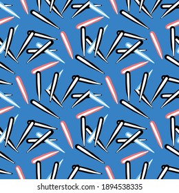 Vector seamless texture background pattern. Hand drawn, blue, black, red and white colors.