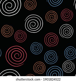 Vector seamless texture background pattern. Hand drawn, black, red, blue, orange and white colors.