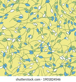 Vector seamless texture background pattern. Hand drawn, yellow, green, blue and white colors.