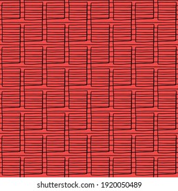 Vector seamless texture background pattern. Hand drawn, red and black colors.