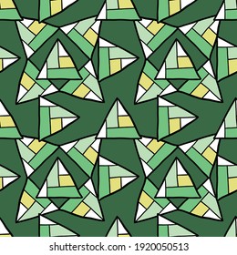 Vector seamless texture background pattern. Hand drawn, green, yellow, black and white colors.