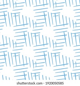 Vector seamless texture background pattern. Hand drawn, blue and white colors.