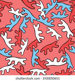 Vector seamless texture background pattern. Hand drawn, red, blue, black and white colors.