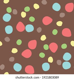 Vector seamless texture background pattern. Hand drawn, brown, red, yellow, green and blue colors.