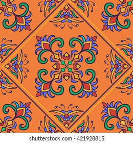 Vector seamless texture. Beautiful colored pattern for design and fashion with decorative elements. Portuguese tiles, Azulejo, Talavera, Moroccan ornaments
