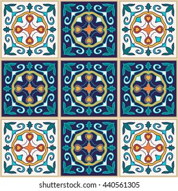 Vector seamless texture. Beautiful colored pattern for design and fashion with decorative elements. Portuguese tiles, Azulejo, Talavera, Moroccan ornaments