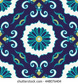 Vector seamless texture. Beautiful colored pattern for design and fashion with decorative elements. Portuguese tiles, Moroccan ornaments