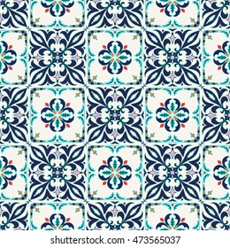 Vector seamless texture. Beautiful colored pattern for design and fashion with decorative elements. Portuguese tiles, Azulejo, Talavera,Moroccan ornaments