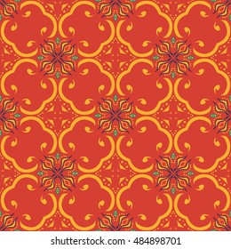 Vector seamless texture. Beautiful colored pattern for design and fashion with decorative elements. Portuguese tiles, Arabic, Talavera, Moroccan ornaments