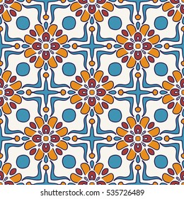 Vector seamless texture. Beautiful colored pattern for design and fashion with decorative elements. Portuguese tiles, Azulejo, Moroccan ornaments