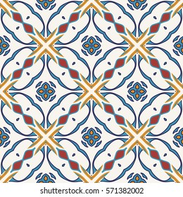 Vector seamless texture. Beautiful colored pattern for design and fashion with decorative elements. Portuguese tiles, Azulejo, Moroccan ornaments