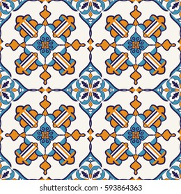 Vector seamless texture. Beautiful colored pattern for design and fashion with decorative elements. Portuguese tiles, Azulejo, Moroccan ornaments