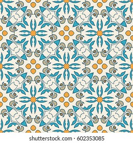 Vector seamless texture. Beautiful colored pattern for design and fashion with decorative elements. Portuguese tiles, Azulejo, Moroccan ornaments