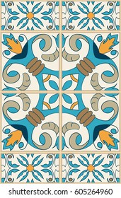Vector seamless texture. Beautiful colored pattern for design and fashion with decorative elements. Portuguese tiles, Azulejo, Moroccan ornaments