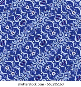 Vector seamless texture. Beautiful colored pattern for design and fashion with decorative elements. Portuguese tiles, Azulejo, Moroccan ornaments