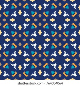 Vector seamless texture. Beautiful colored pattern for design and fashion with decorative elements. Portuguese, Moroccan, Turkish, asian ornaments. Oriental geometric and floral motifs