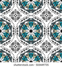 Vector seamless texture. Beautiful  pattern for design and fashion with decorative elements. Portuguese tiles,