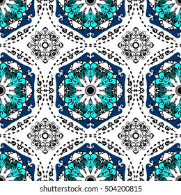 Vector seamless texture. Beautiful  pattern for design and fashion with decorative elements. Portuguese tiles, 