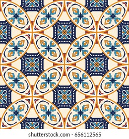 Vector seamless texture. Beautiful pattern for design and fashion with decorative elements. Portuguese tiles, Azulejo, Moroccan ornaments 