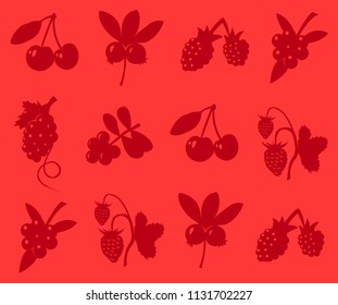 Vector seamless texture with berries on a red background. You can change the color of mushrooms and background if you download the EPS file.
