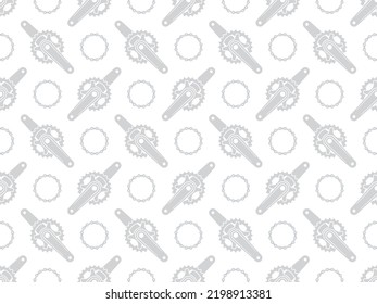 Vektornahtlose Textur mit Fahrradkurbel und Kettensymbolen. Weißer Hintergrund.