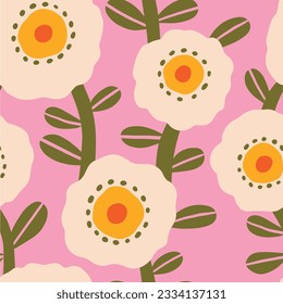 Vector seamless texture with big hand drawn flowers. Creative floral pattern. Beautiful floral summer background