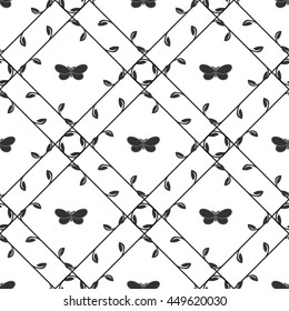 vector seamless texture of the black butterfly on the white background, illustration ,can be used for wallpaper, pattern fills, web page background,surface textures, invitation card. Floral textile