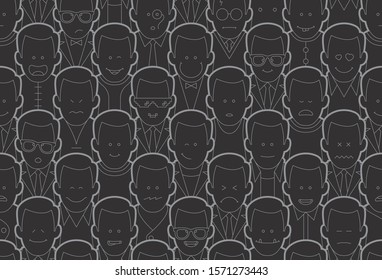 Vector seamless texture black line funny cartoon men.