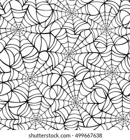 Vector Seamless Texture With Black Spider Web On A White Background.