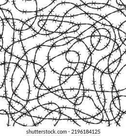 Vector seamless texture. Black texture twisted barbed wire.