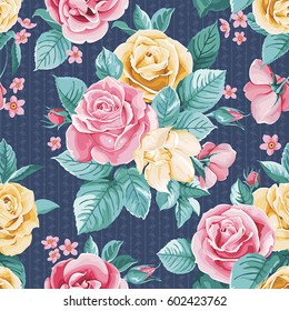 Vector seamless texture with bouquets of roses. Wedding flowers design. Floral pattern with of beautiful roses on abstract background. Vintage elegance ornament