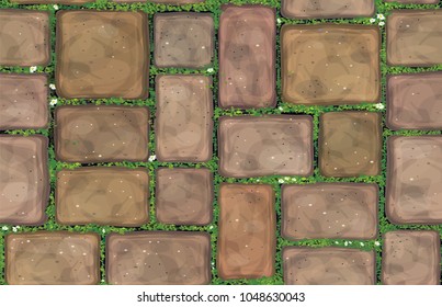 Vector seamless texture brown stones  pavement  covered grass.