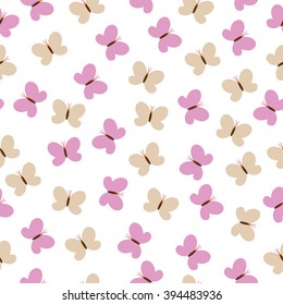 Vector seamless texture with butterflies. Made in soft pink and beige.