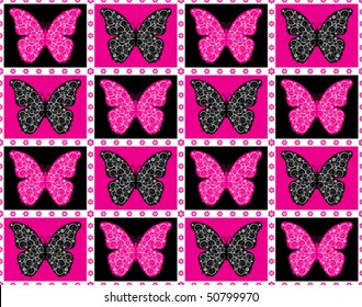 vector seamless texture with butterfly and flower pattern