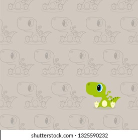 Vector seamless texture cartoon sitting baby Dinosaur